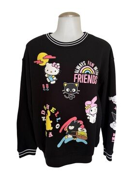 Hello Kitty by Sanrio Black and White Crewneck Sweatshirt Medium